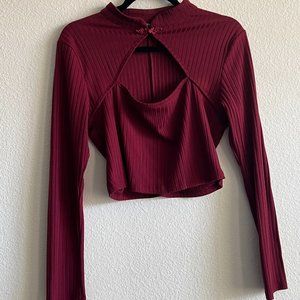Say What? Burgundy Crop Top with Long Sleeves